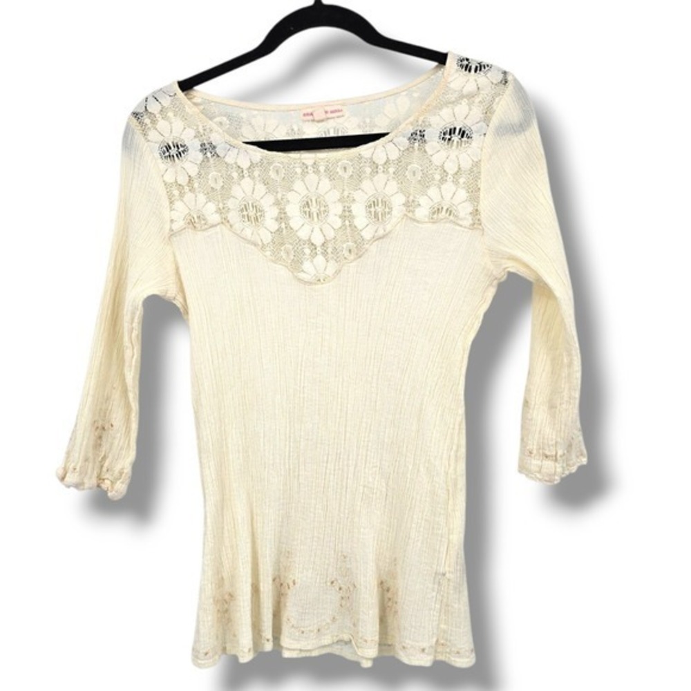 Realtree Girls Lace Top Bohemian Peasant Blouse Crochet Cream‎ M